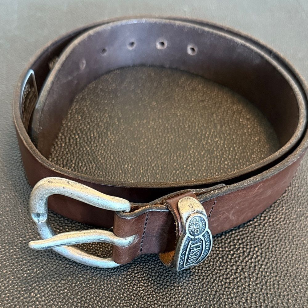 Diesel Jeans and Workwear Brown Real Leather Belt with Silver Buckle size 90/34
